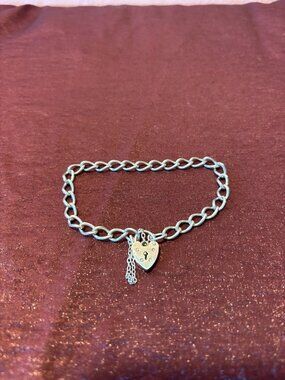 Vintage Late 1960s Heart Padlock Charm bracelet with United Kingdom Hallmarks